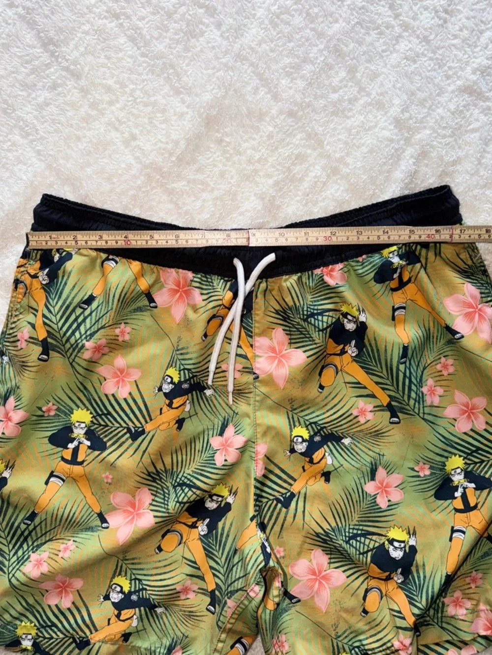 Naruto Green Floral Print Swim Trunks
